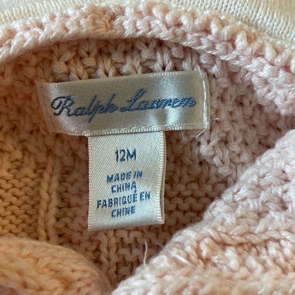 NWT Ralph Lauren Baby Pink Knit Hooded Sweater Size 12 Months - Picture 4 of 16